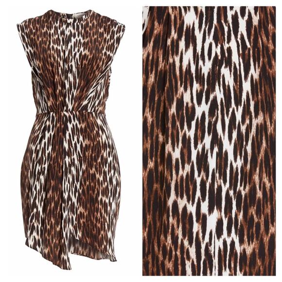 L'AGENCE Cipriana Leopard Print Asymmetrical Silk Dress, Size 0 - Picture 6 of 12